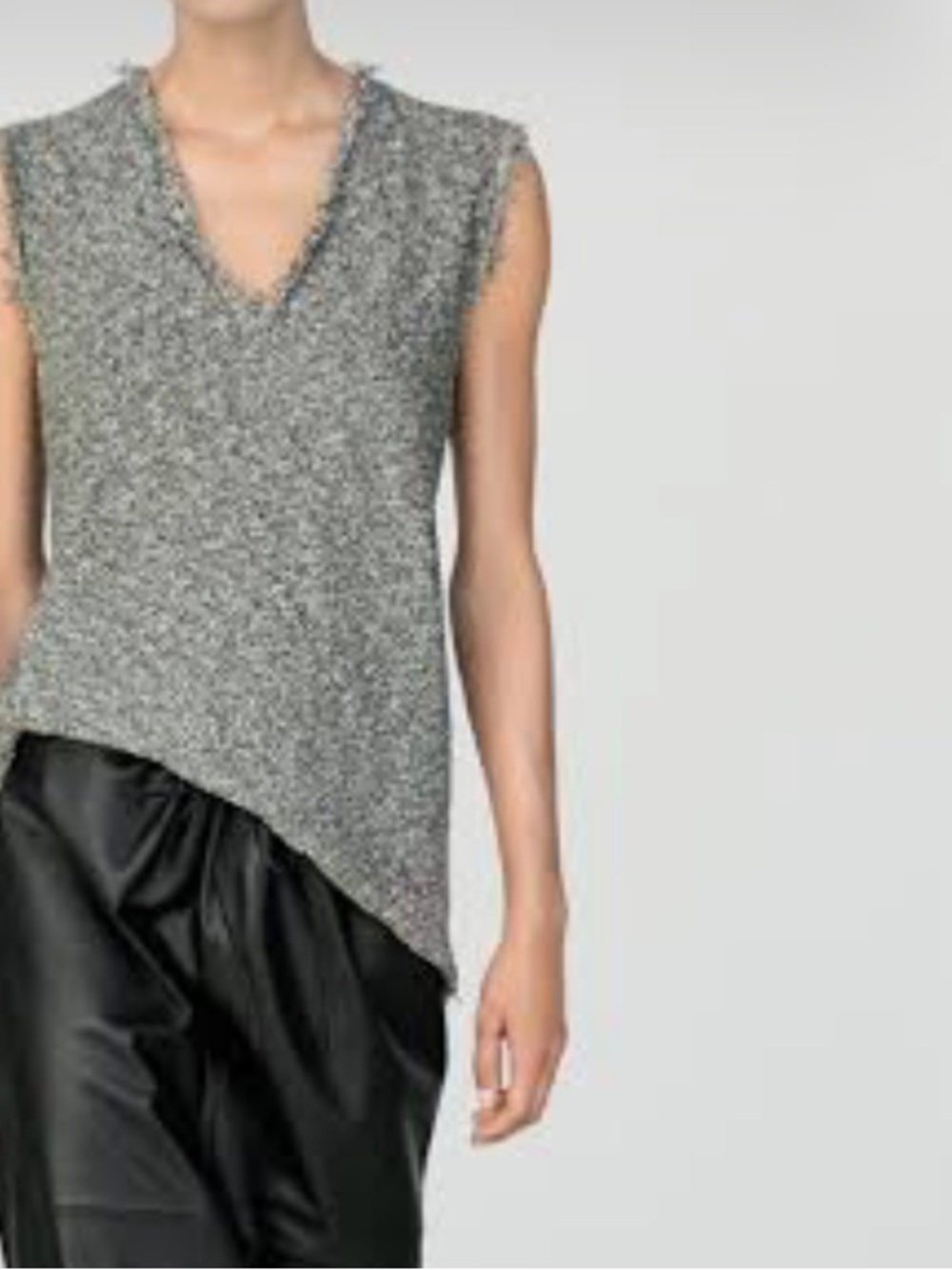 Zara HeatherGray with white Crinkled V-Neck asymmetrical Sleeveless Tank